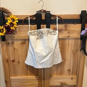 White House Black Market Ivory Embellished Tank Top